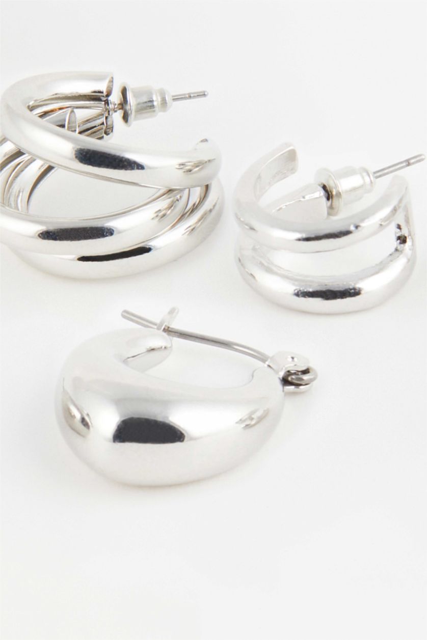 Women Gümüş Woman 3 Piece Hoop Silver Earrings