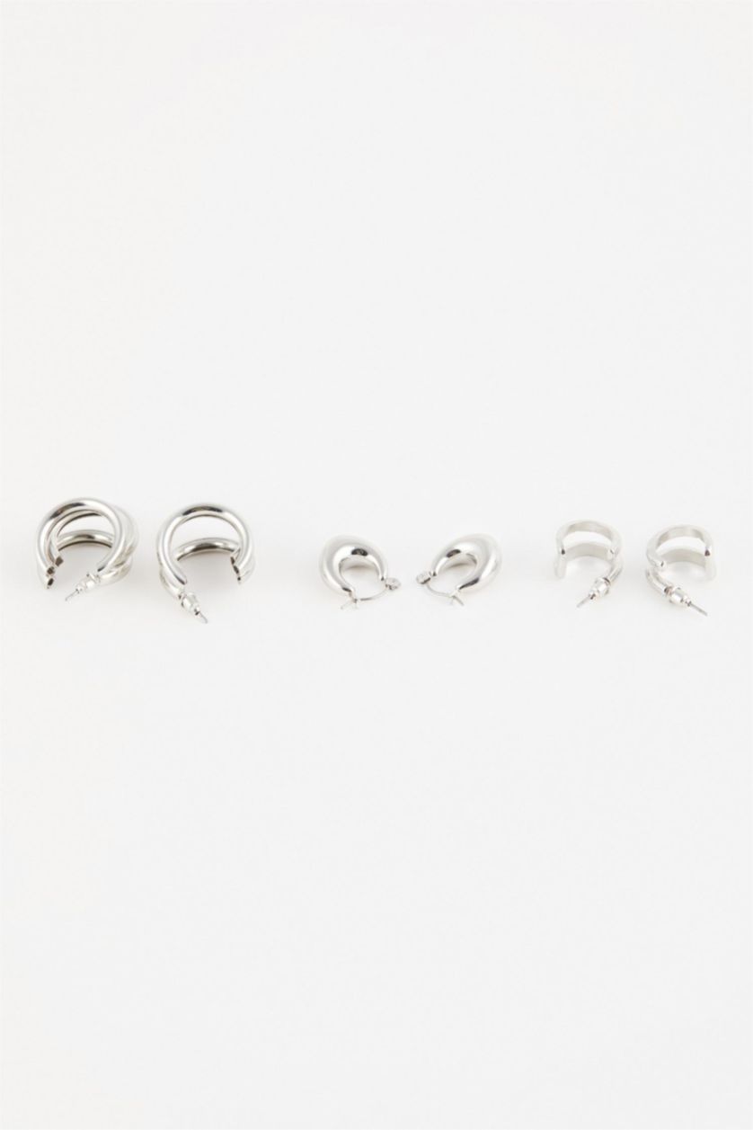 Women Gümüş Woman 3 Piece Hoop Silver Earrings