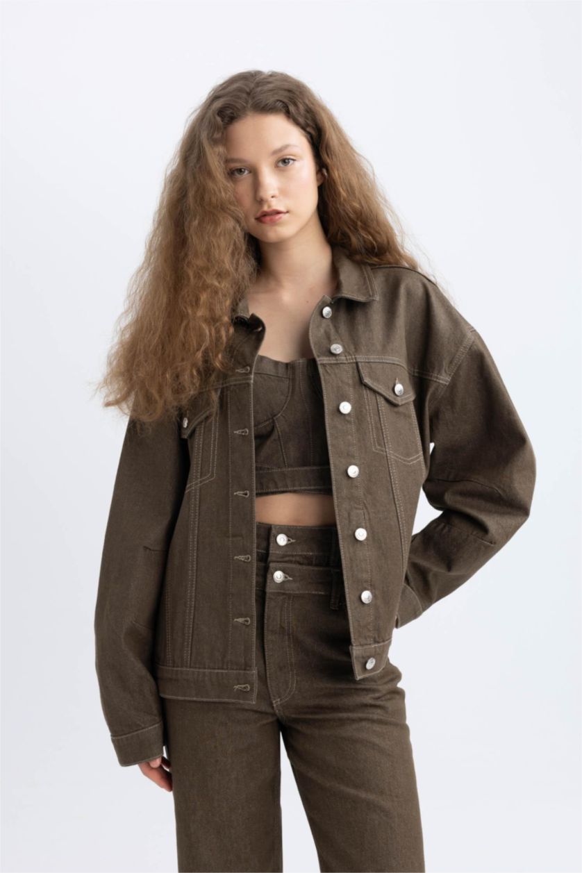 Девочки и подростки Хаки Джинсовая куртка оверсайз