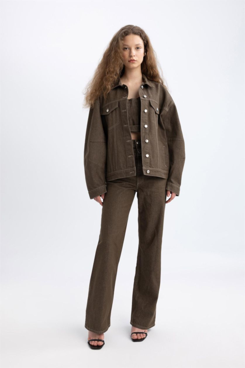 Девочки и подростки Хаки Джинсовая куртка оверсайз