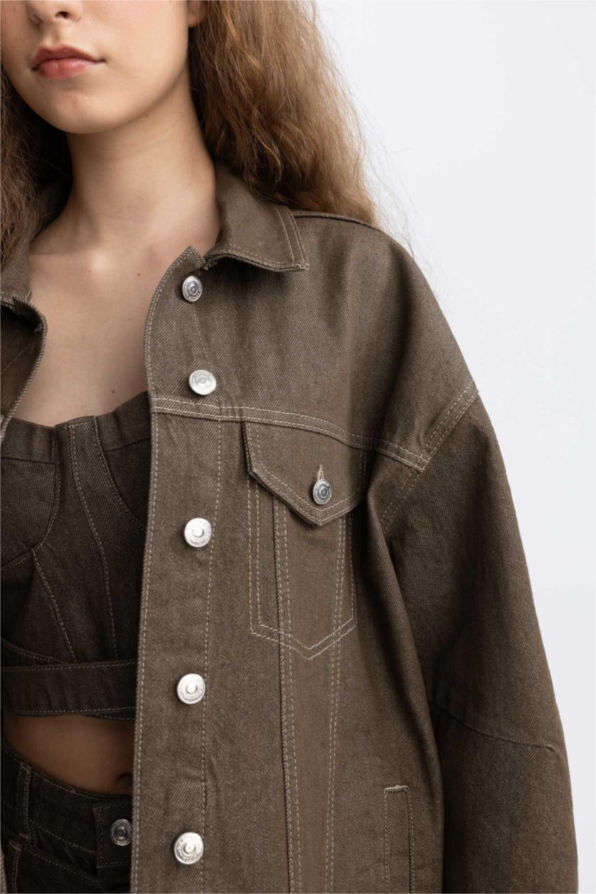 Девочки и подростки Хаки Джинсовая куртка оверсайз