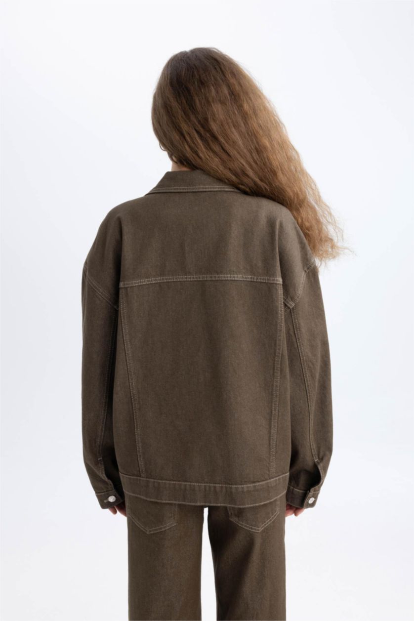 Девочки и подростки Хаки Джинсовая куртка оверсайз