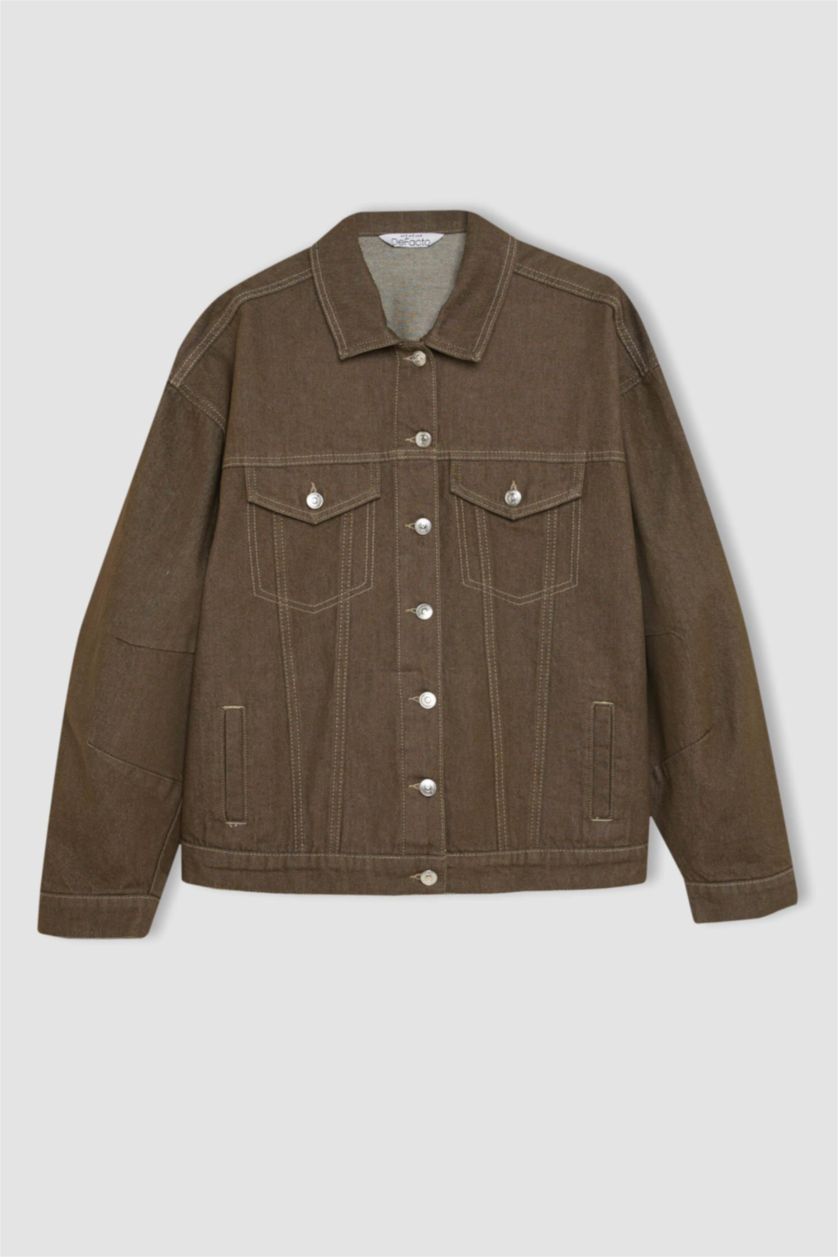 Девочки и подростки Хаки Джинсовая куртка оверсайз