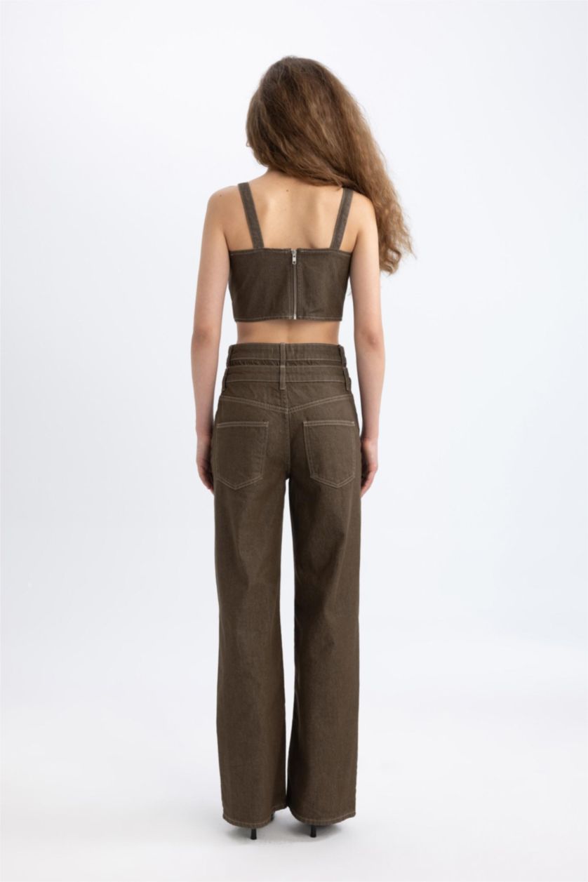Woman Khaki 90's Wide Leg High Waist Long Jeans
