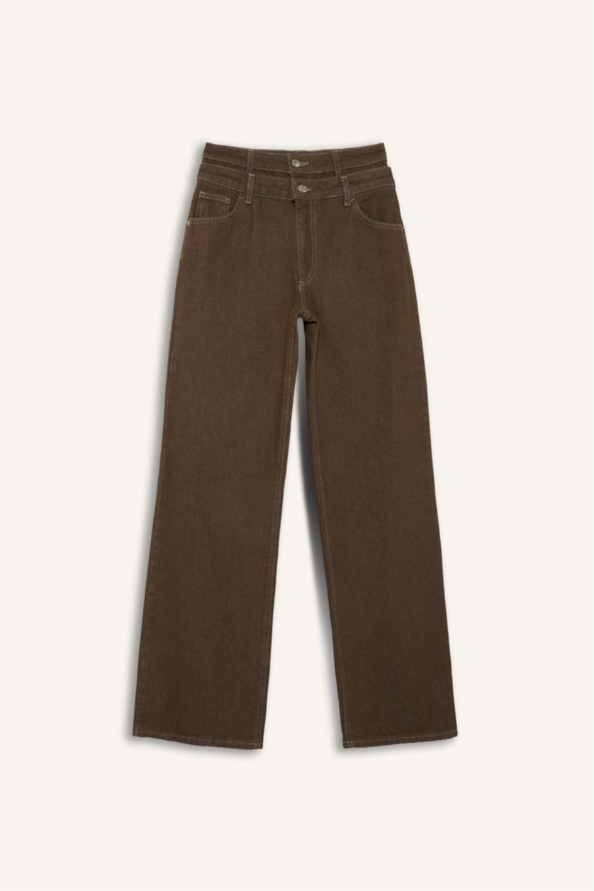 Woman Khaki 90's Wide Leg High Waist Long Jeans