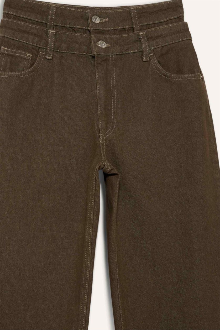 Woman Khaki 90's Wide Leg High Waist Long Jeans