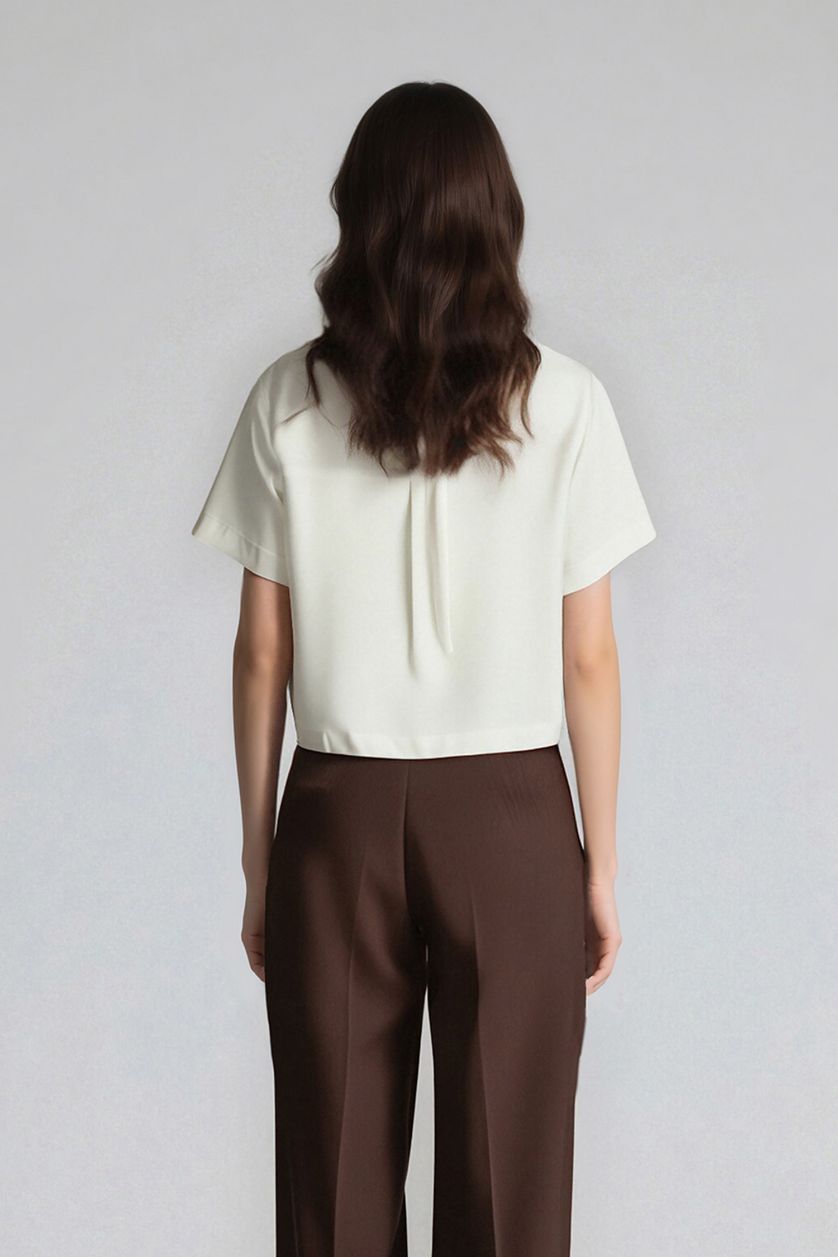 WOMAN Ecru Tencel Short Sleeve Crop Shirt