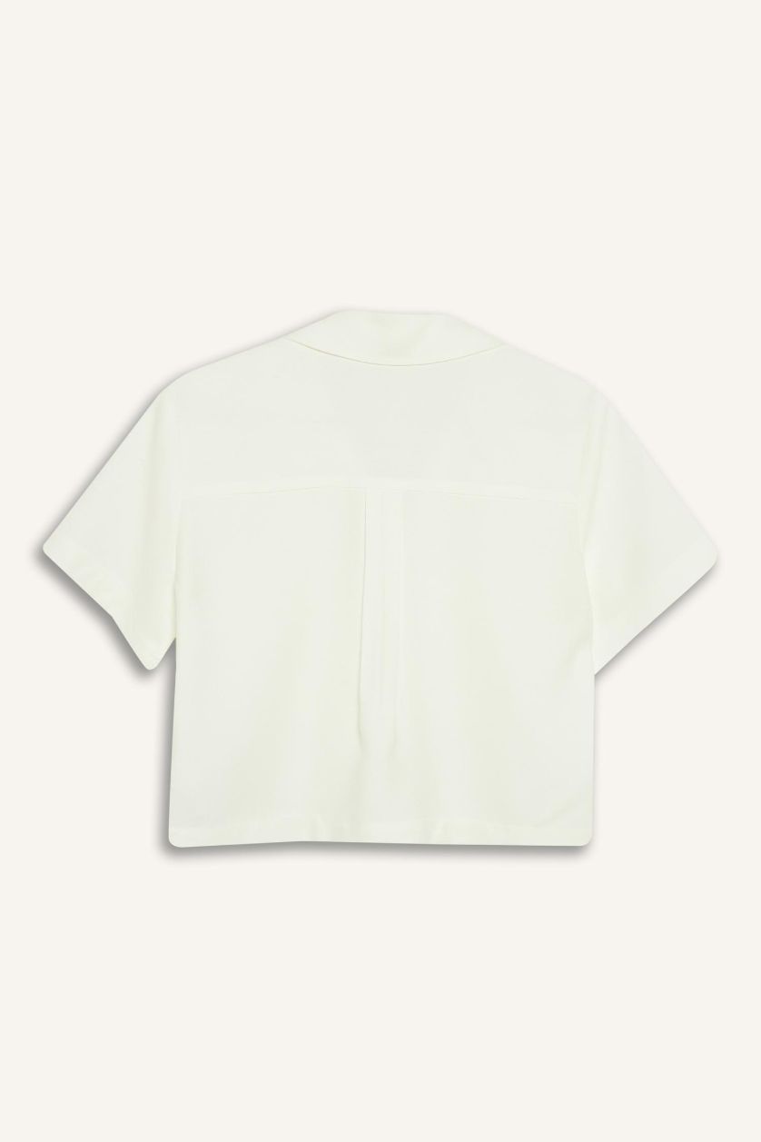 WOMAN Ecru Tencel Short Sleeve Crop Shirt