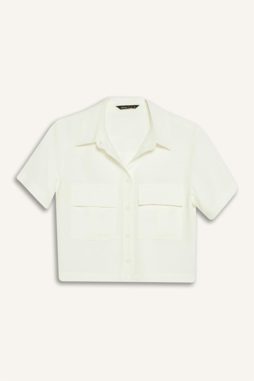 Woman Ecru Tencel Short Sleeve Crop Shirt