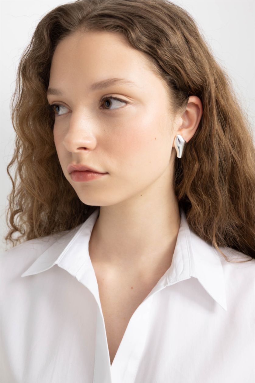 Kadın Altın Kadın Plaka Detaylı Gold Küpe