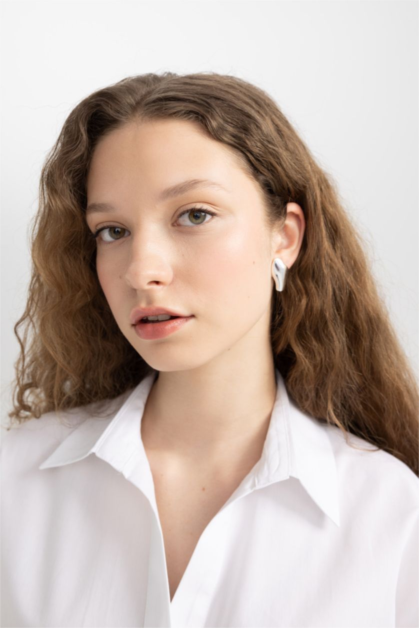 Kadın Altın Kadın Plaka Detaylı Gold Küpe