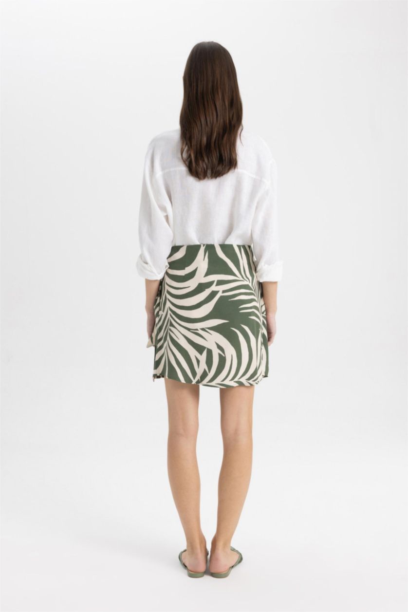 WOMAN Green Tropical Patterned Normal Waist Mini Skirt