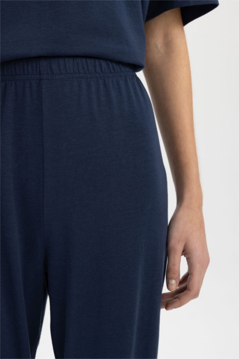 نساء كحلي سروال بيجاما مخطط قصة عادية