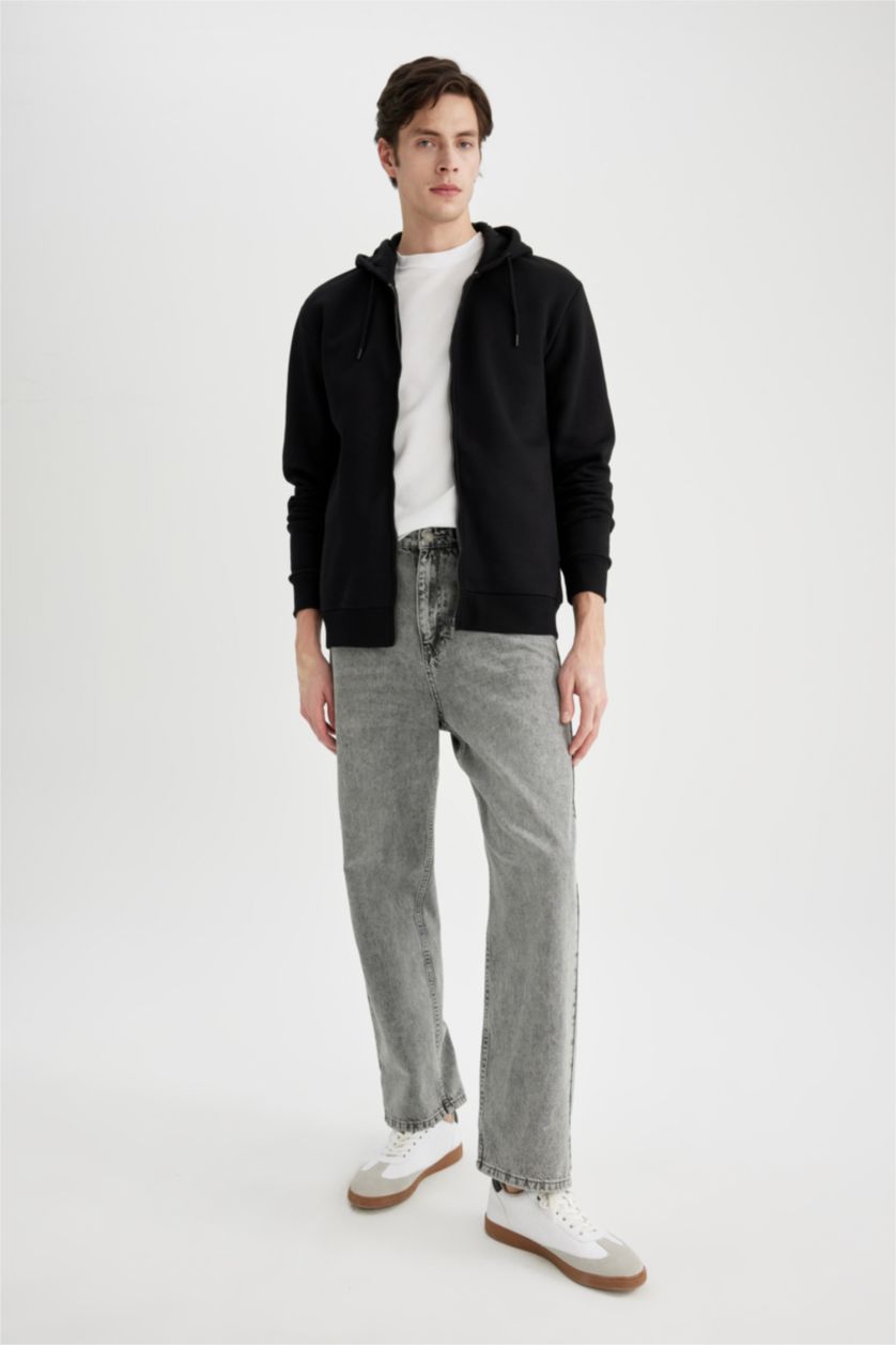 HOMME Noir Sweat à capuche noir basique zippé à Coupe regulière