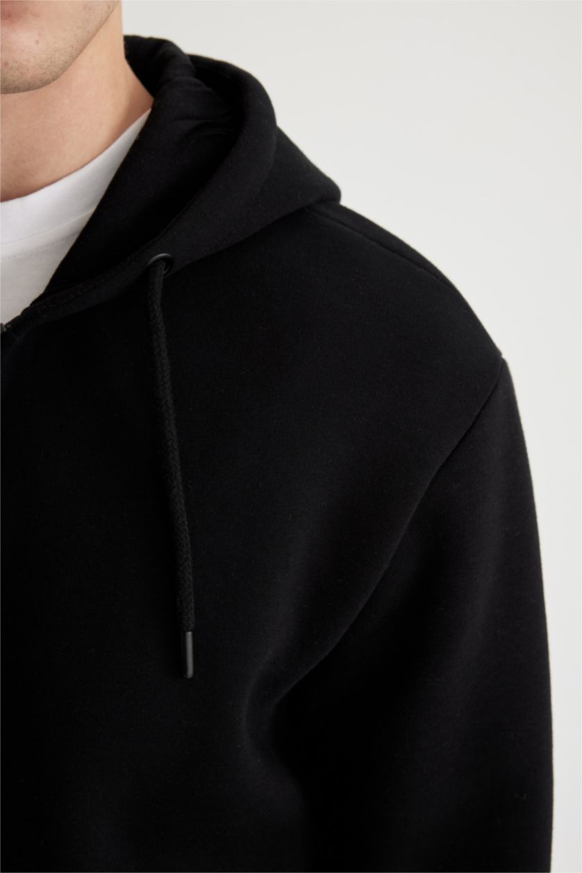 HOMME Noir Sweat à capuche noir basique zippé à Coupe regulière