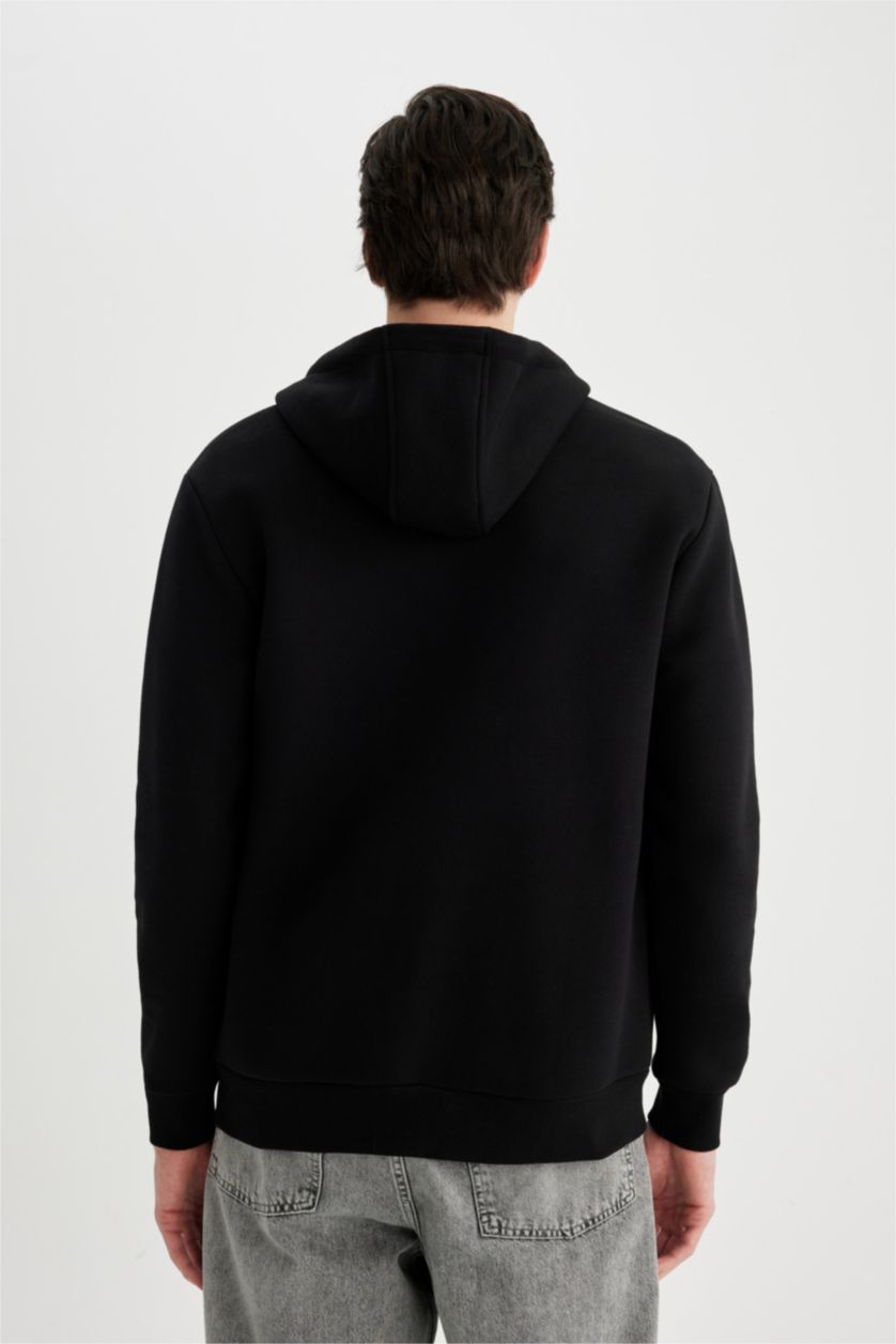 HOMME Noir Sweat à capuche noir basique zippé à Coupe regulière
