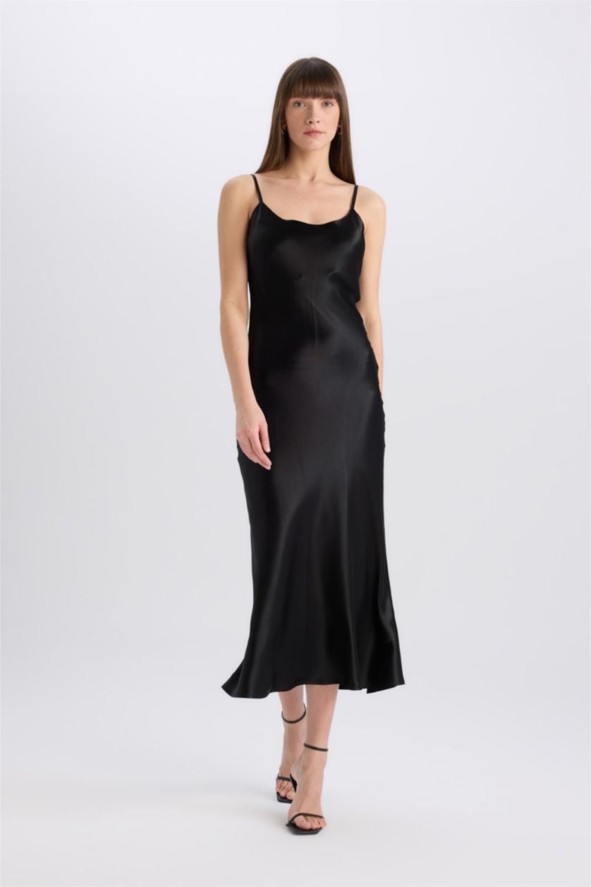 Женщины Черный Платье-макси облегающее без рукавов из атласа с вырезом декольте