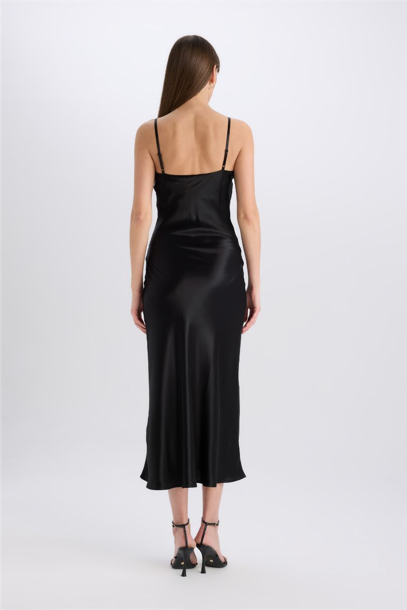 Женщины Черный Платье-макси облегающее без рукавов из атласа с вырезом декольте