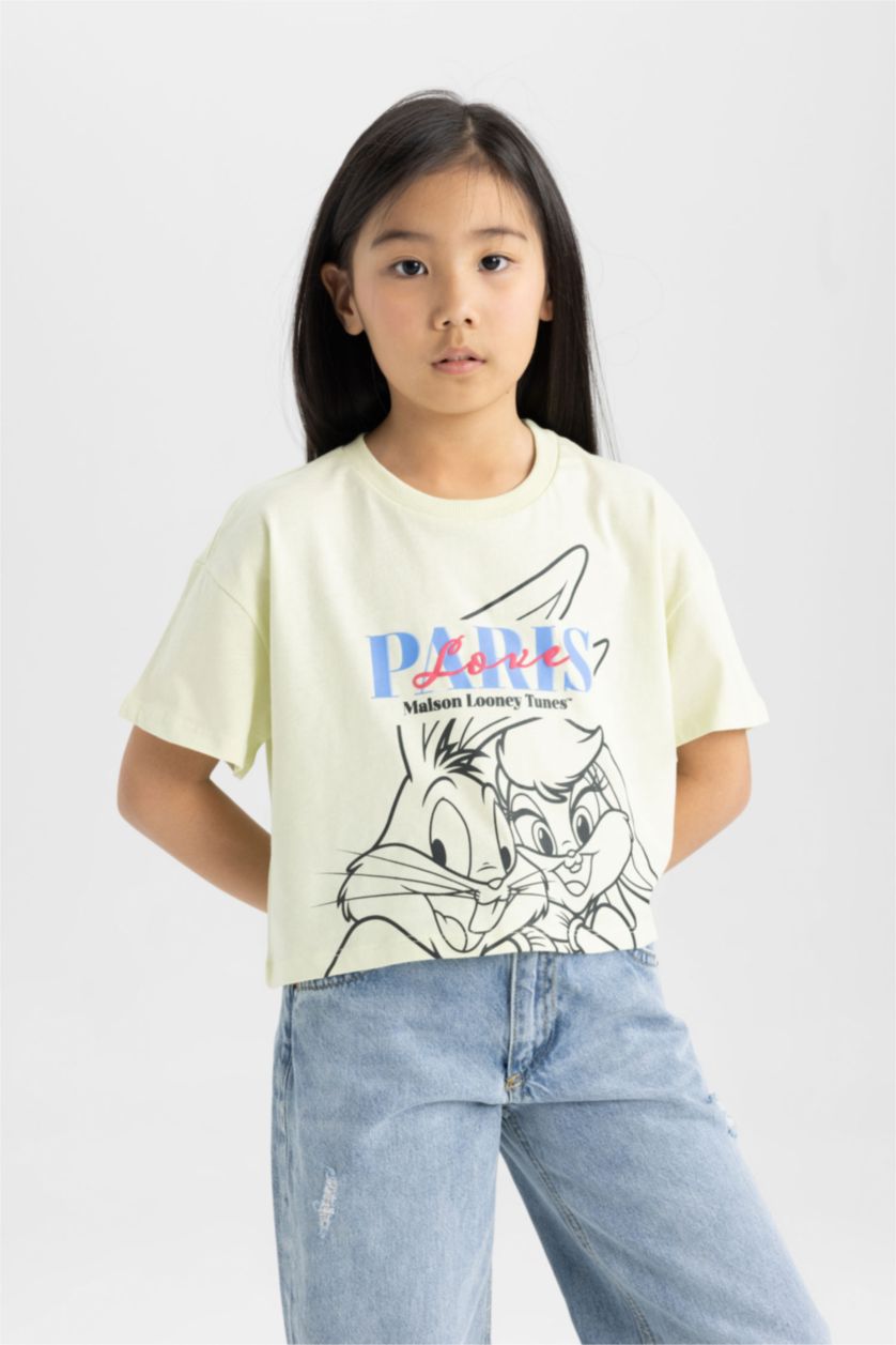 Kız Çocuk - Genç Kız Mint Looney Tunes Bisiklet Yaka Kısa Kollu Tişört Kız Çocuk