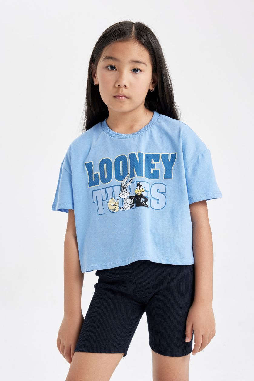 Girls & Teens Blue Girl Looney Tunes Short Sleeve Crop T-Shirt