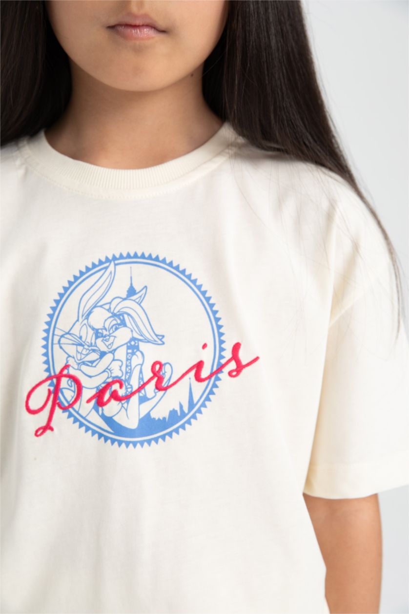 GIRLS & TEENS Ecru Girl Looney Tunes Oversize Fit Crew Neck Short Sleeve T-Shirt