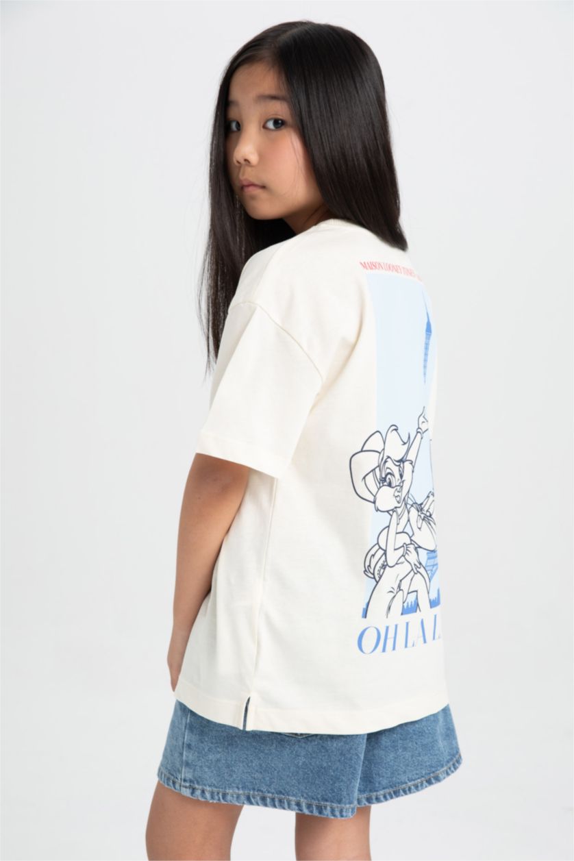 GIRLS & TEENS Ecru Girl Looney Tunes Oversize Fit Crew Neck Short Sleeve T-Shirt