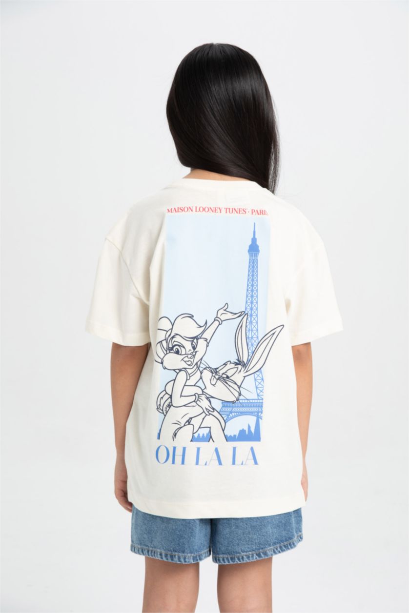 GIRLS & TEENS Ecru Girl Looney Tunes Oversize Fit Crew Neck Short Sleeve T-Shirt