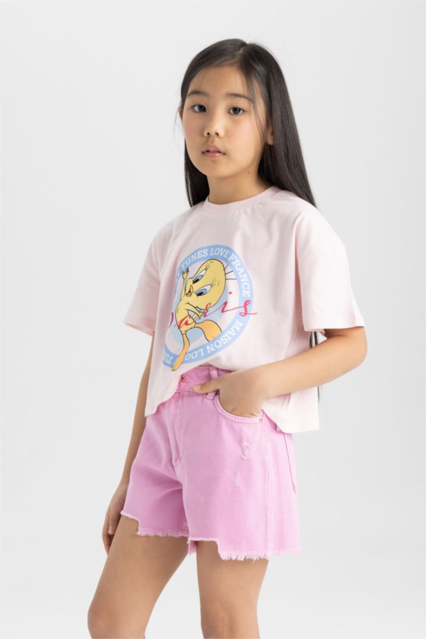 بنات زهري فاتح تيشيرت بناتي نص ردن من لوني تونز