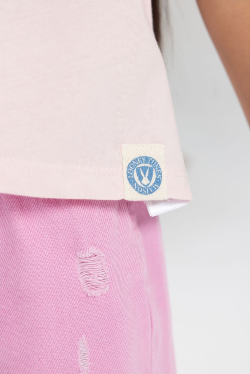 بنات زهري فاتح تيشيرت بناتي نص ردن من لوني تونز