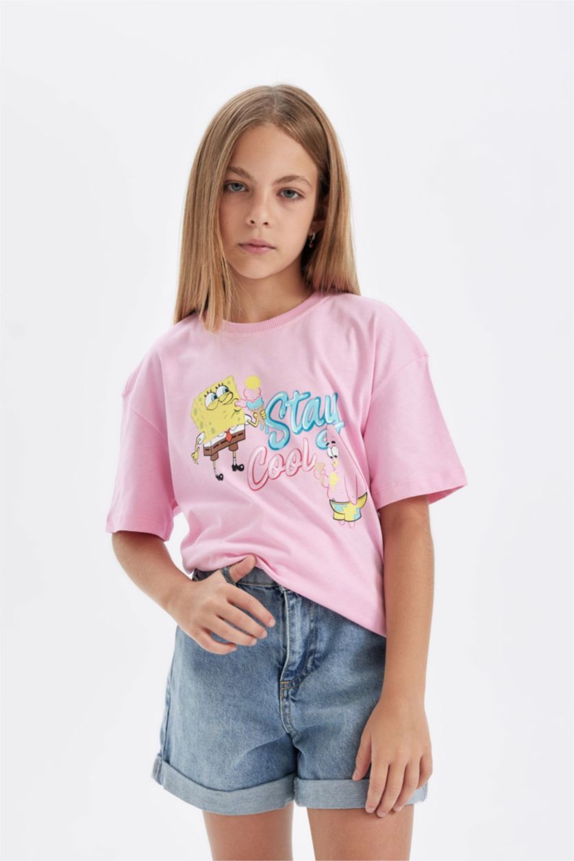 GIRLS & TEENS Pink Girl SpongeBob Relax Fit Short Sleeve T-Shirt