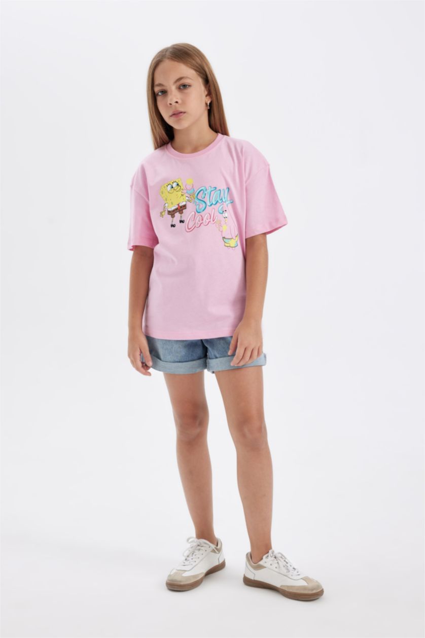 GIRLS & TEENS Pink Girl SpongeBob Relax Fit Short Sleeve T-Shirt
