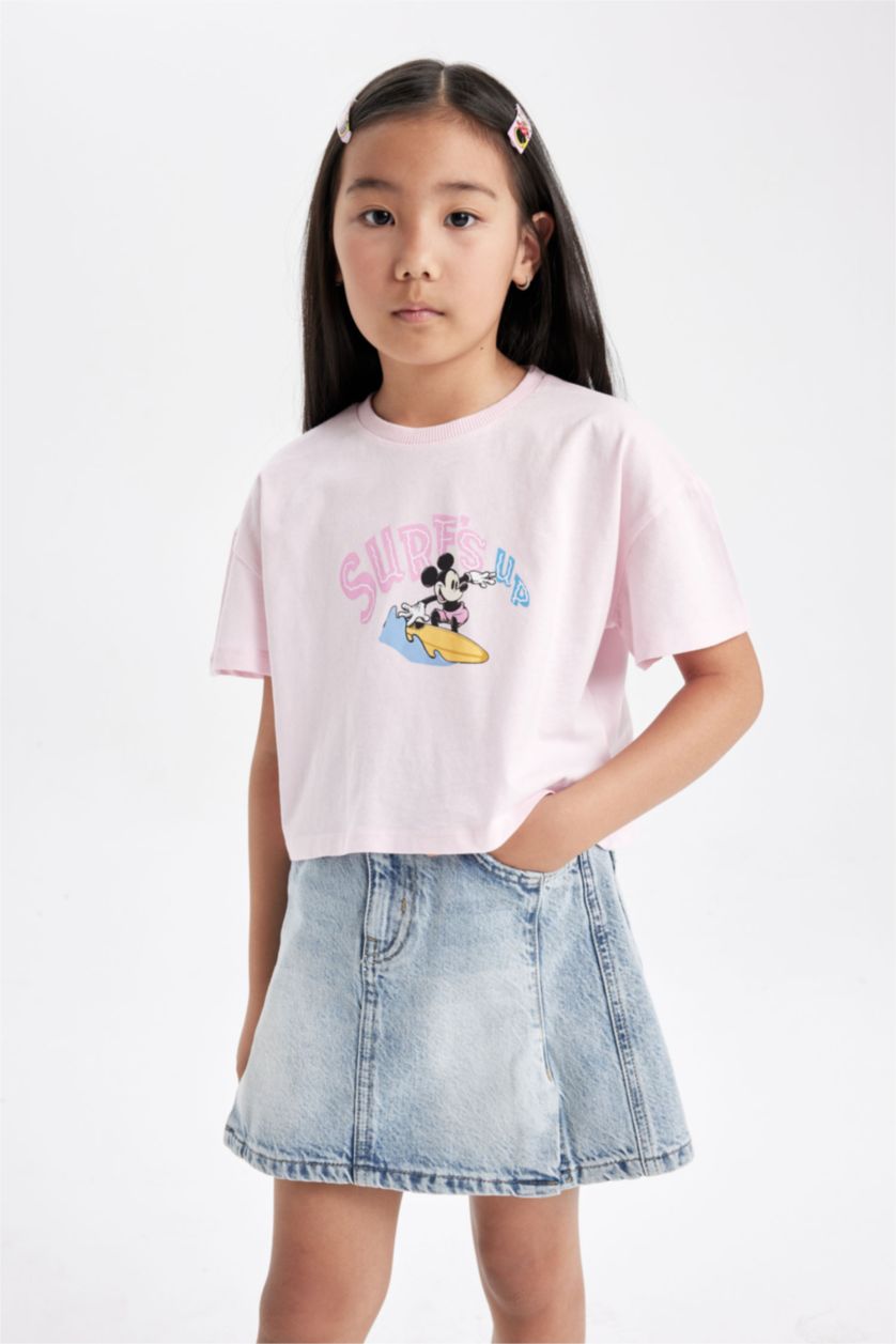 GIRLS & TEENS Light Pink Girl Disney Mickey & Minnie Crew Neck Short Sleeve T-Shirt
