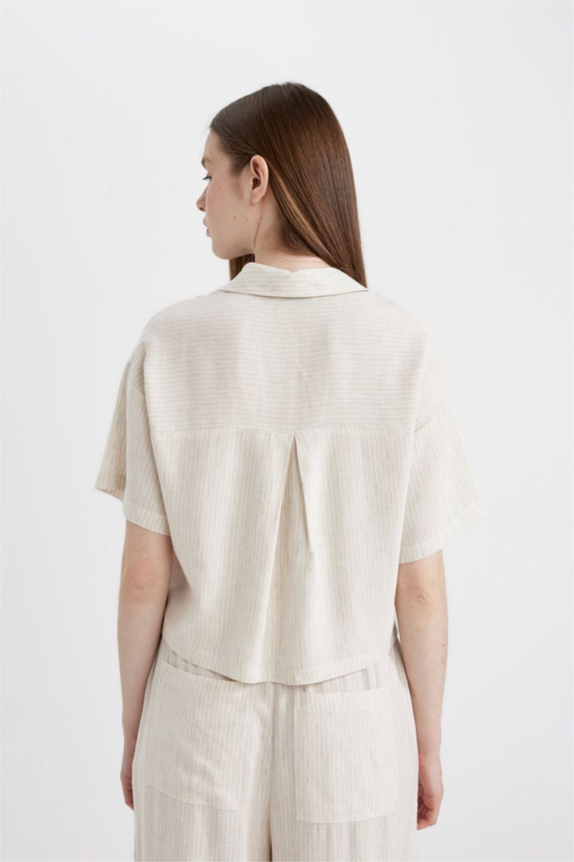 Kadın Bej Oversize Geniş Kalıp Kısa Kollu Gömlek