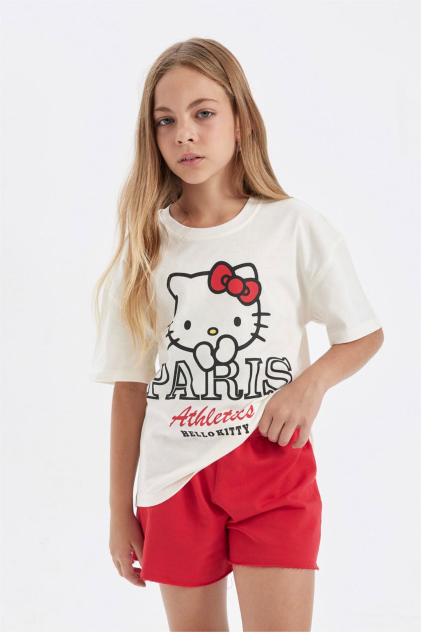 Girls & Teens Ecru Girls Hello Kitty Relax Fit Short Sleeve T-Shirt