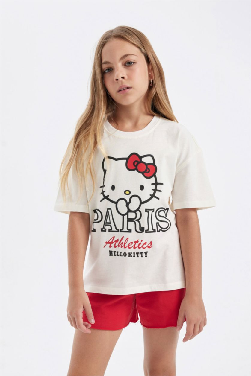 Girls & Teens Ecru Girls Hello Kitty Relax Fit Short Sleeve T-Shirt