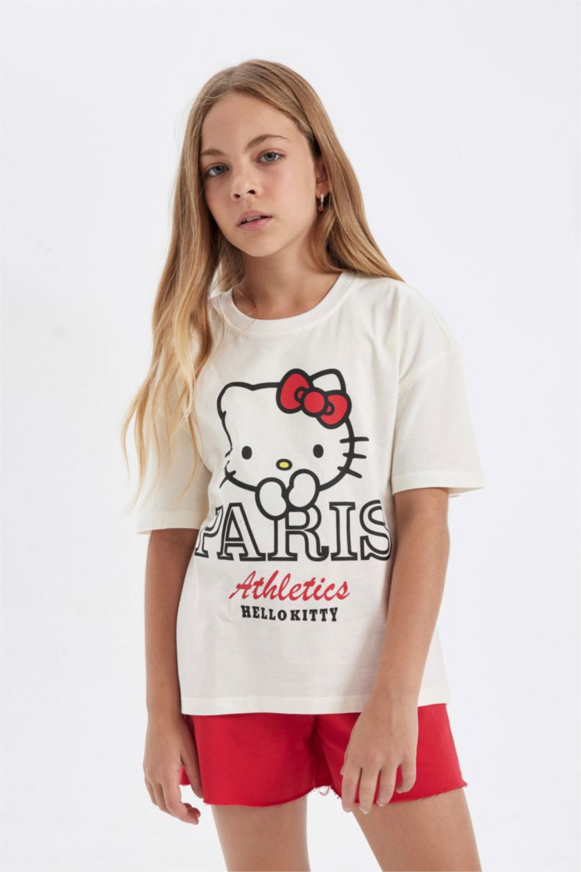 Girls & Teens Ecru Girls Hello Kitty Relax Fit Short Sleeve T-Shirt