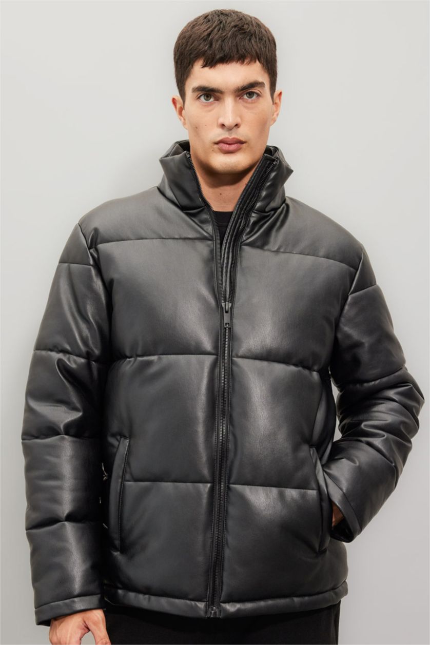 MAN Black Zipper Faux Leather Jacket