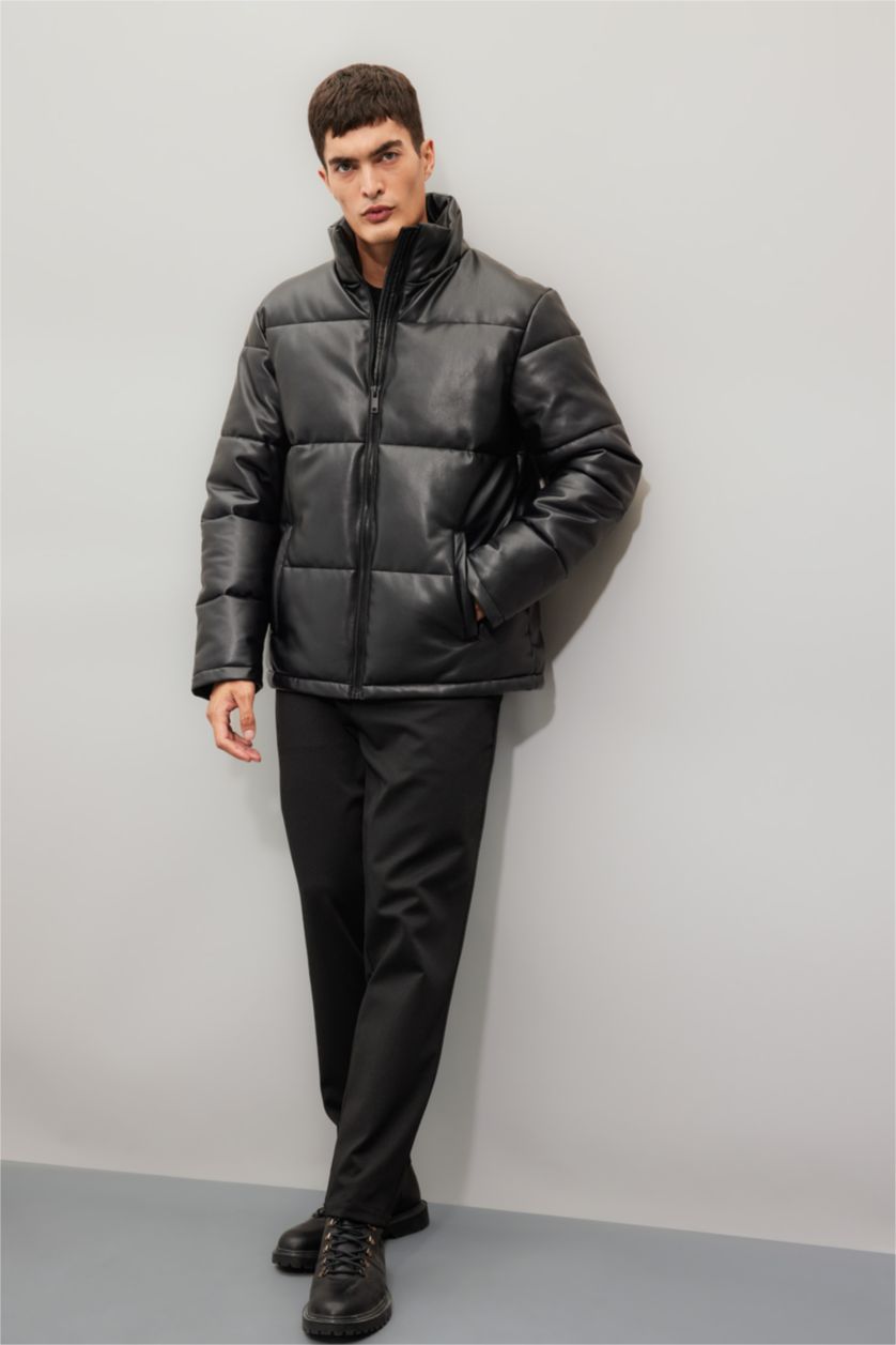 MAN Black Zipper Faux Leather Jacket