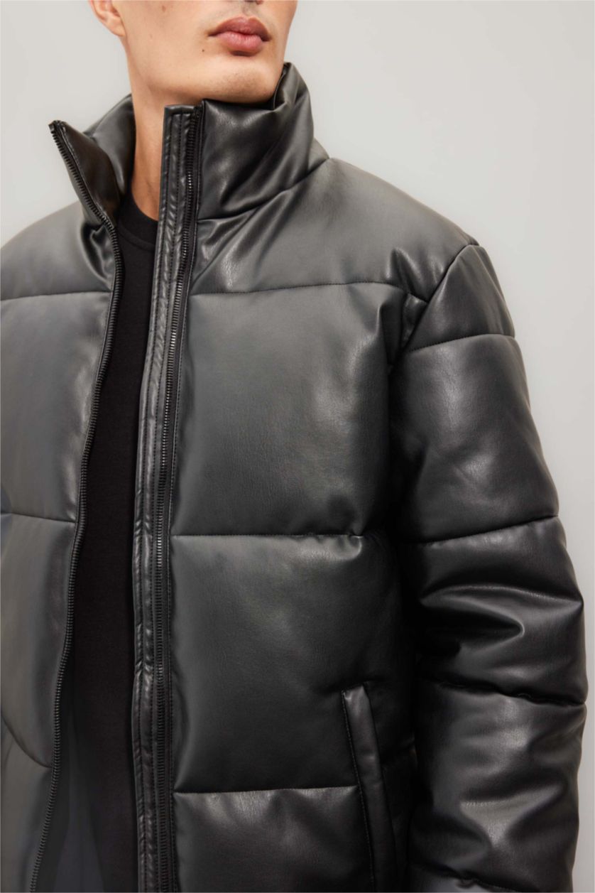 MAN Black Zipper Faux Leather Jacket