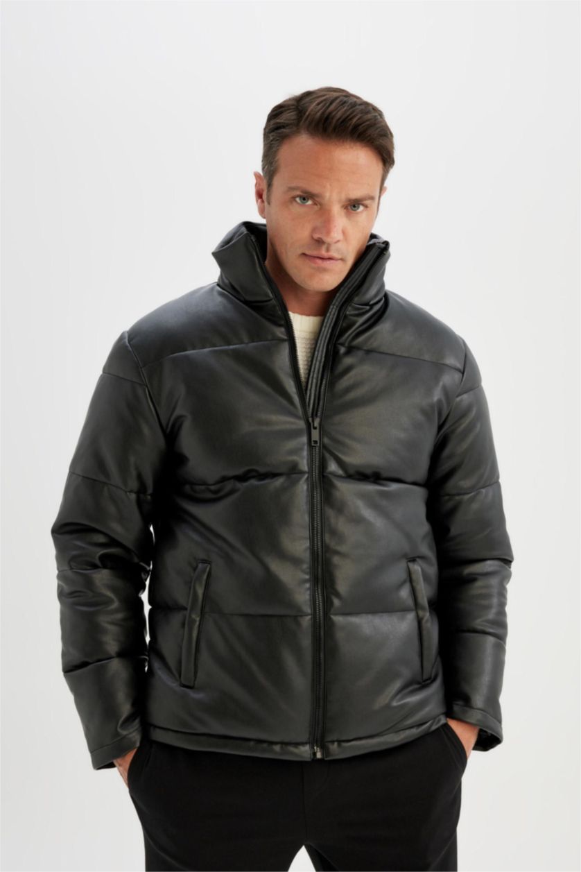 MAN Black Zipper Faux Leather Jacket