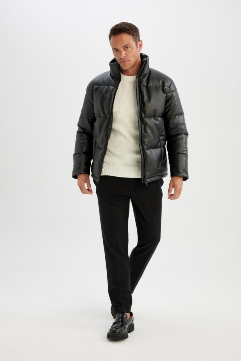 MAN Black Zipper Faux Leather Jacket