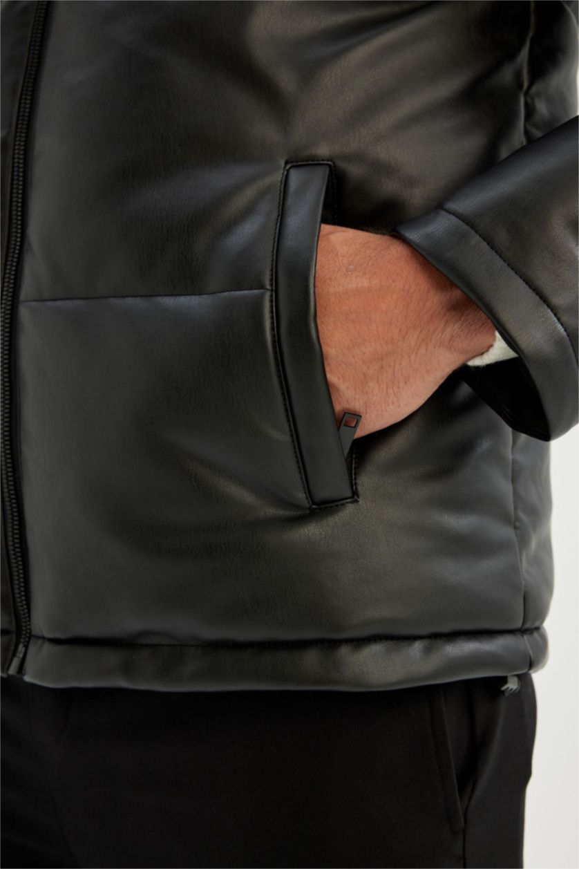 MAN Black Zipper Faux Leather Jacket