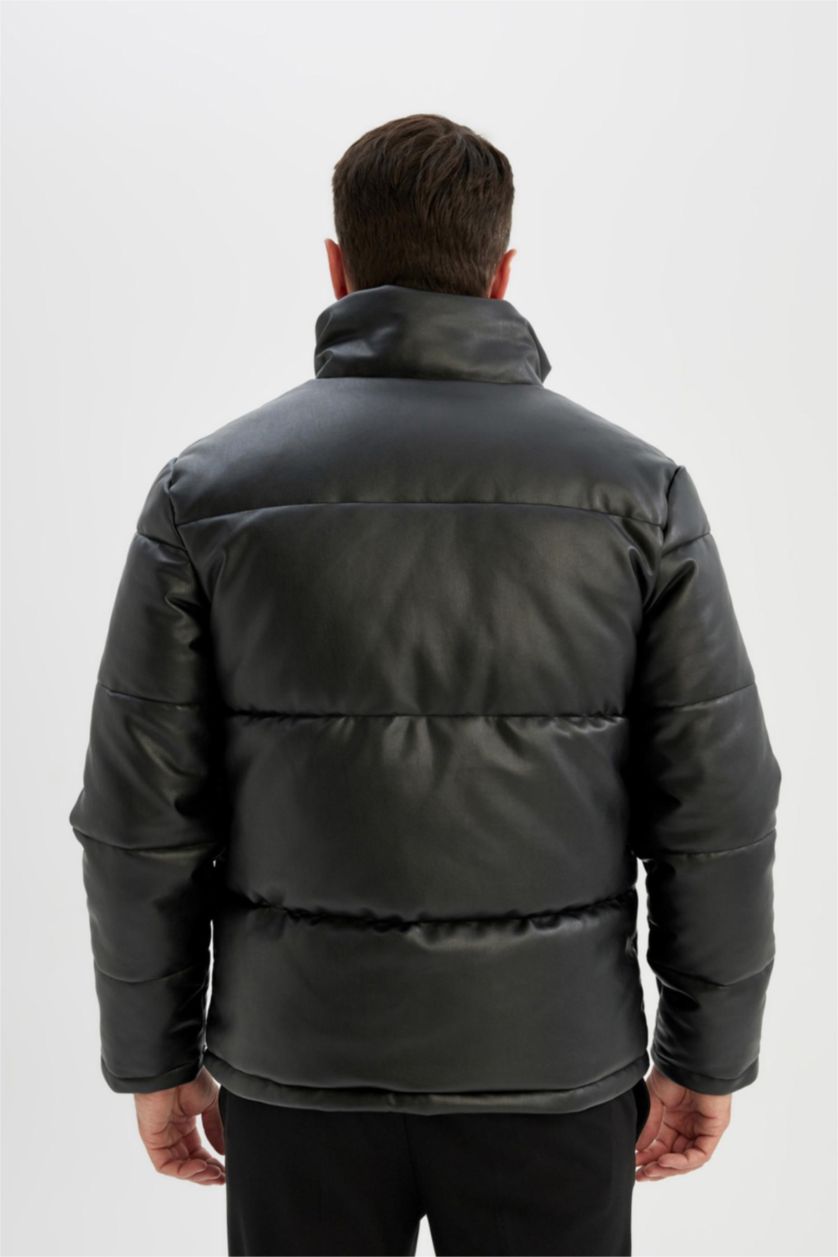 MAN Black Zipper Faux Leather Jacket