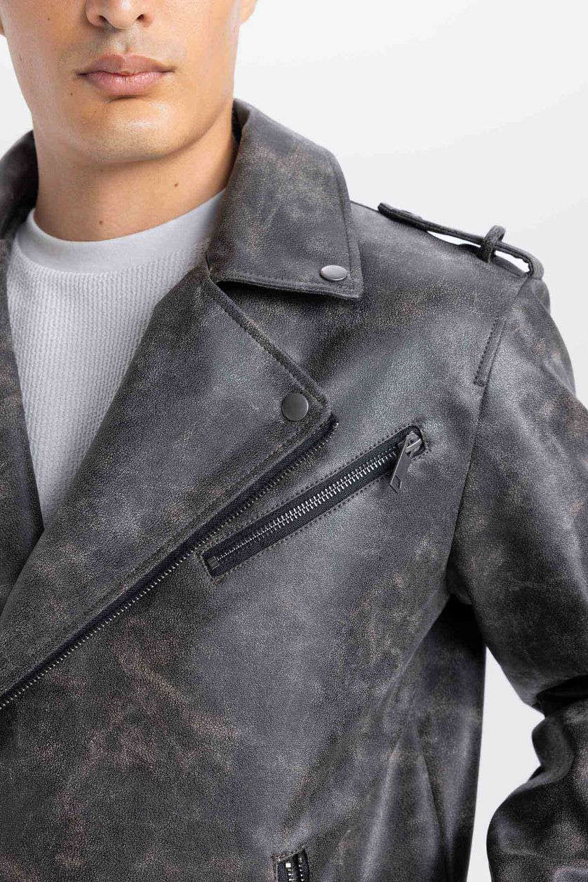 رجال بني جاكيت جلد صناعي قصة عادية بياخة قميص طارد للماء