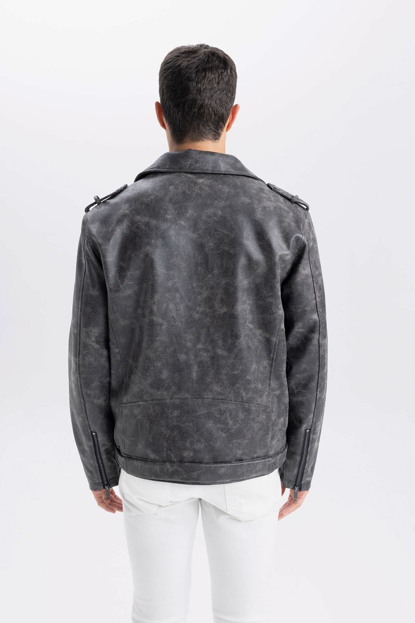 رجال بني جاكيت جلد صناعي قصة عادية بياخة قميص طارد للماء