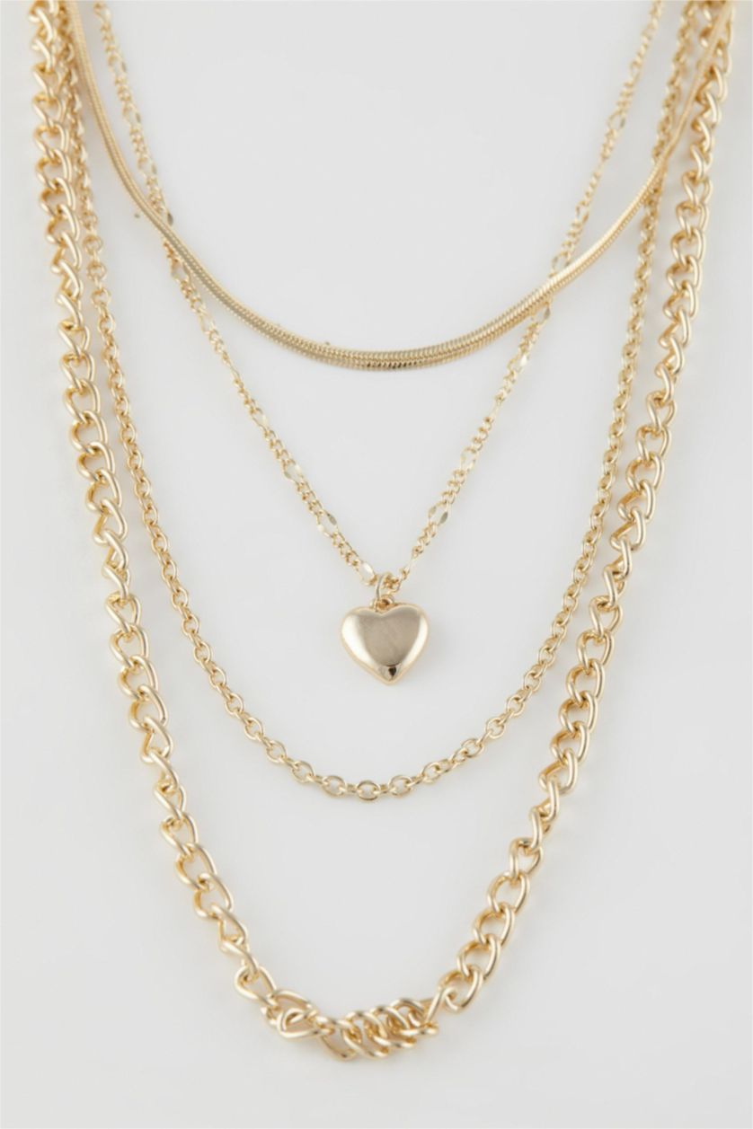WOMAN Altın Woman 4 Piece Gold Necklace with Heart Detail