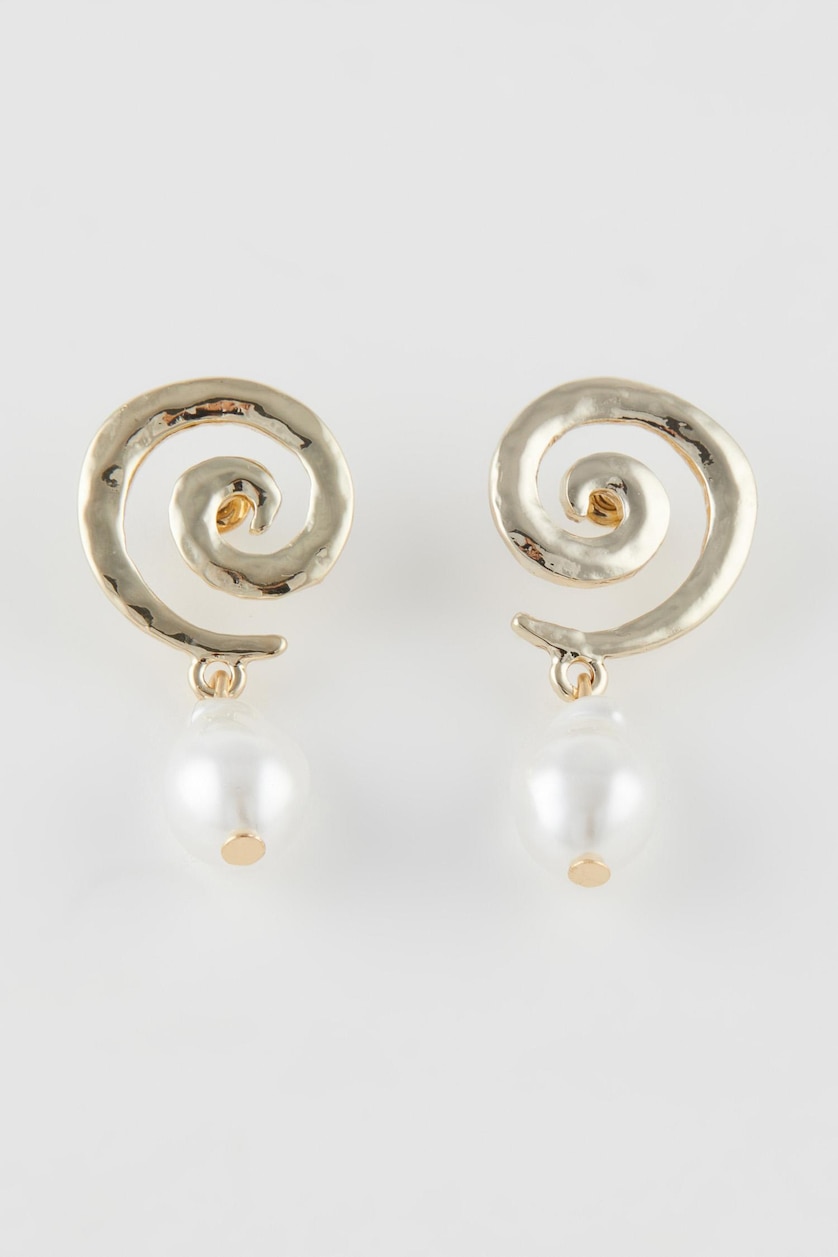 Women Altın Woman Spiral Detailed Pearl Gold Earrings