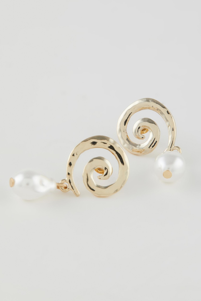 Women Altın Woman Spiral Detailed Pearl Gold Earrings