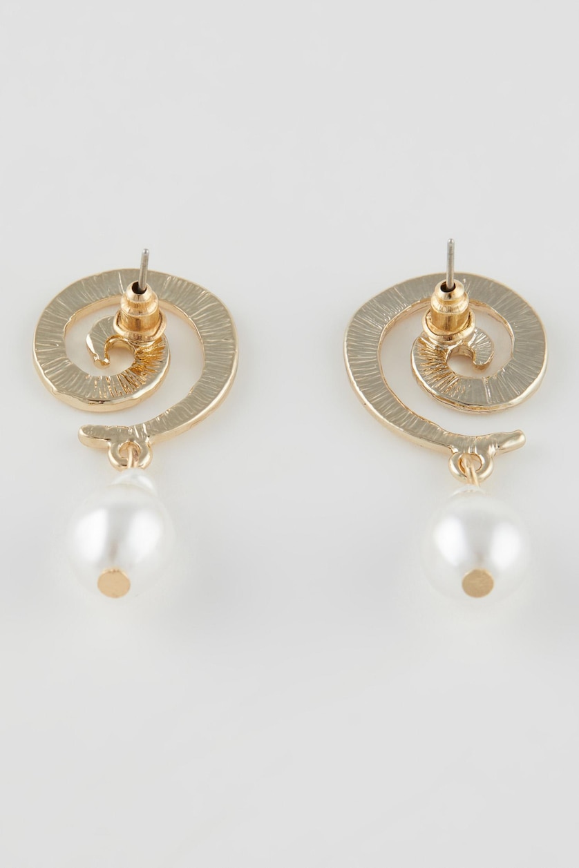 Women Altın Woman Spiral Detailed Pearl Gold Earrings