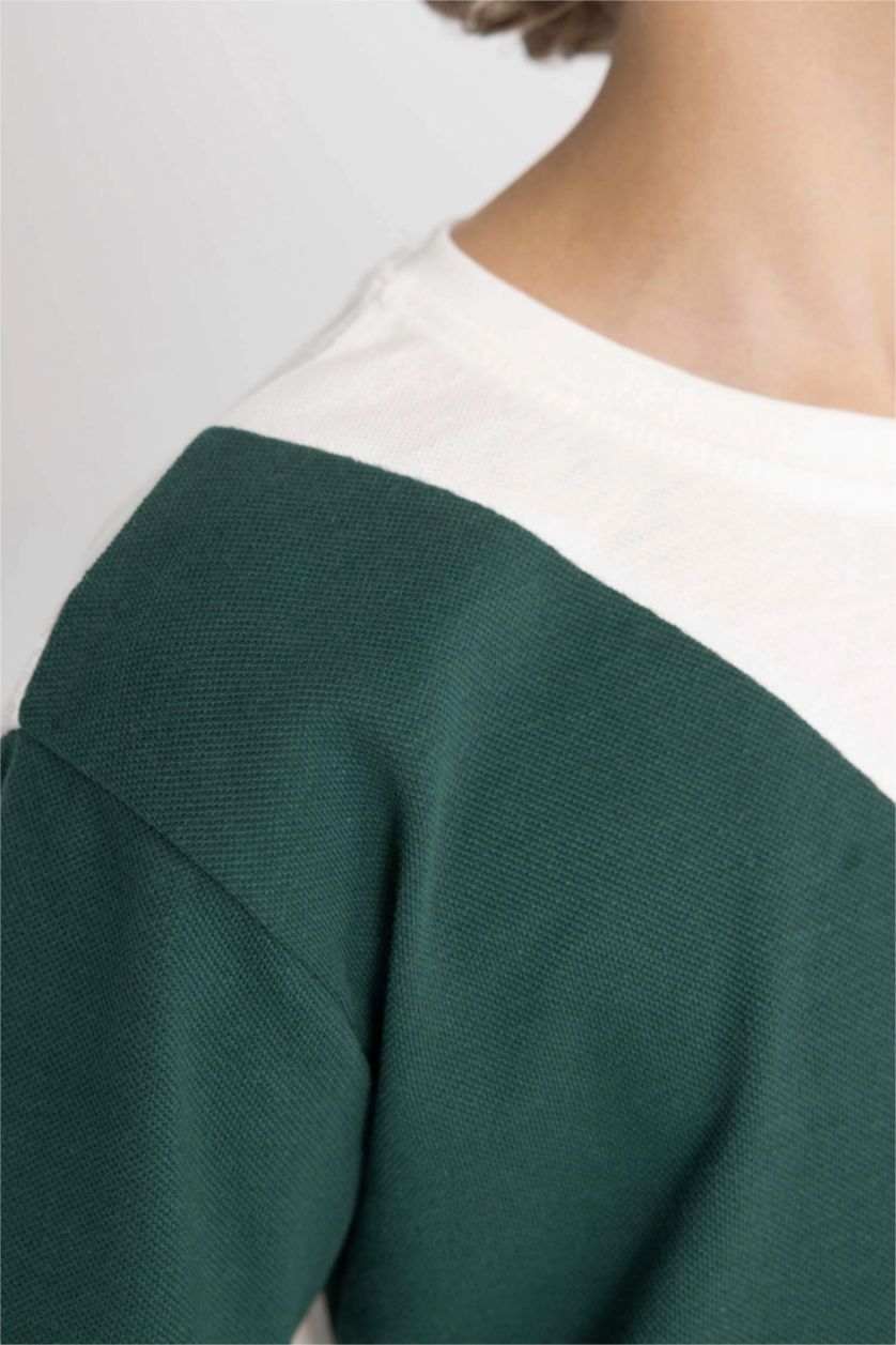 Erkek Çocuk - Genç Erkek Ekru Erkek Çocuk Bisiklet Yaka Renk Bloklu Pike Kısa Kollu Tişört